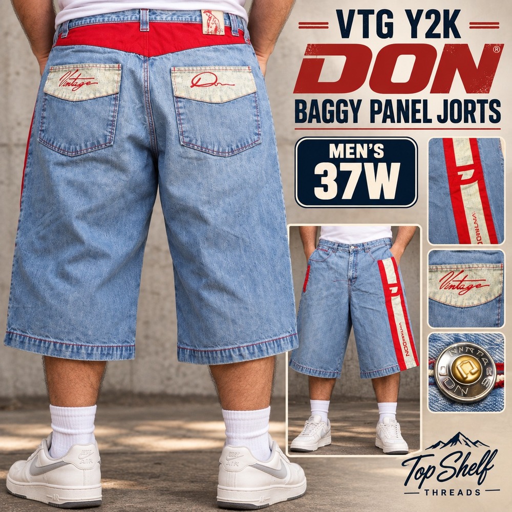 Y2K Vintage Don Denim Jorts Men 40 Baggy Wide Leg Hip Hop Skater Streetwear Red